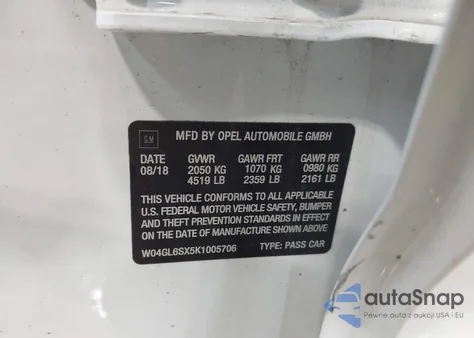 2019 Buick Regal Sportback Fwd Preferred из США, поврежденный, VIN W04GL6SX5K1005706